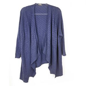 EILEEN FISHER Organic Linen Blend Open Long Cardigan Sweater XL Blue EUC B66